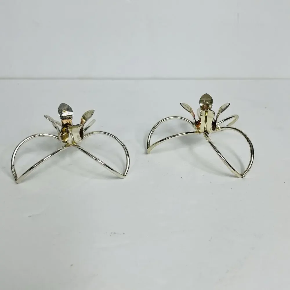 mcm minimalist set of 2‎ slim candle holders silver tone flowers